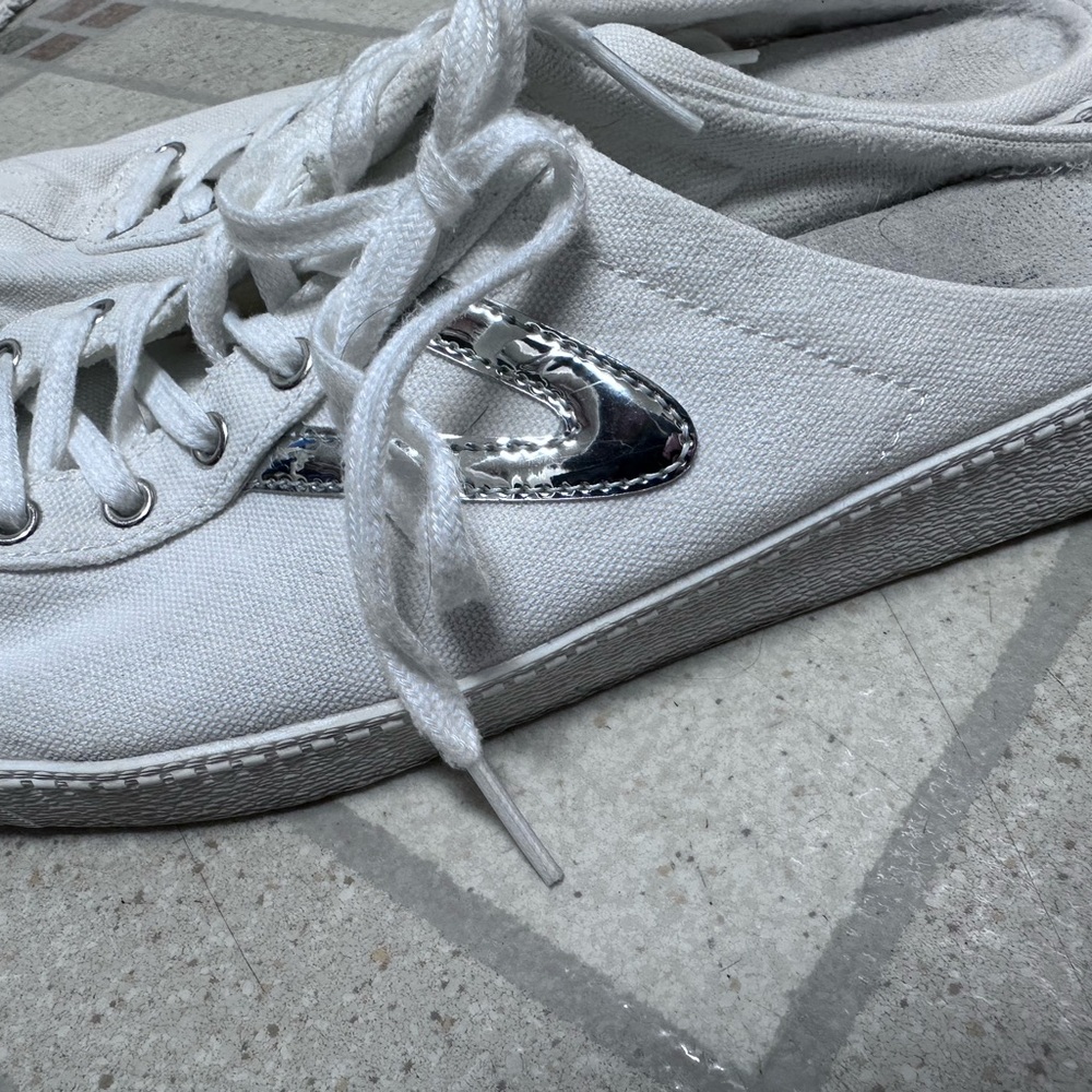 Tretorn Lace-Up Sneaker Mules Easy Nylite Canvas, White / Silver Detail